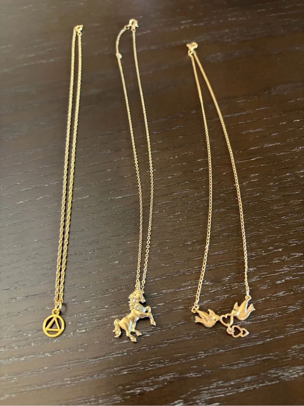 Vintage Avon Necklaces Prancing Rhinestone Unicorn & Love Doves & Sobriety Chain